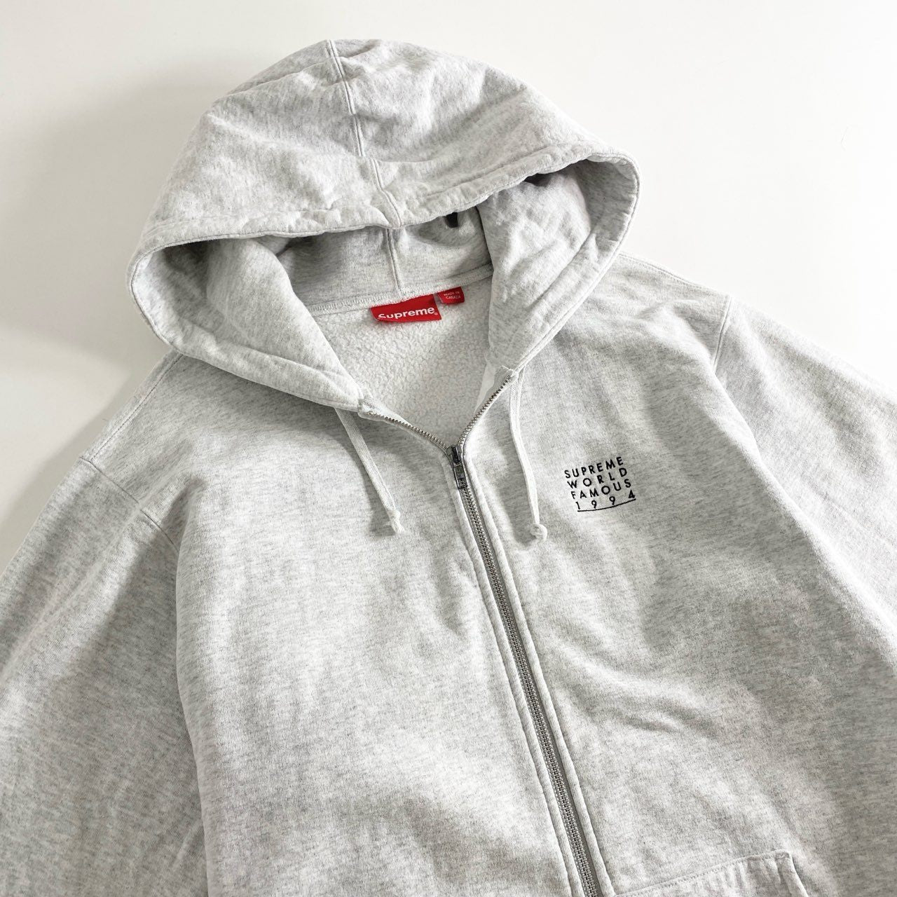 37c1 SUPREME シュプリーム World Famous Zip Up Hooded Sweatshirt ワールドフェイマス ジップアップパーカー フーディ L グレー コットン