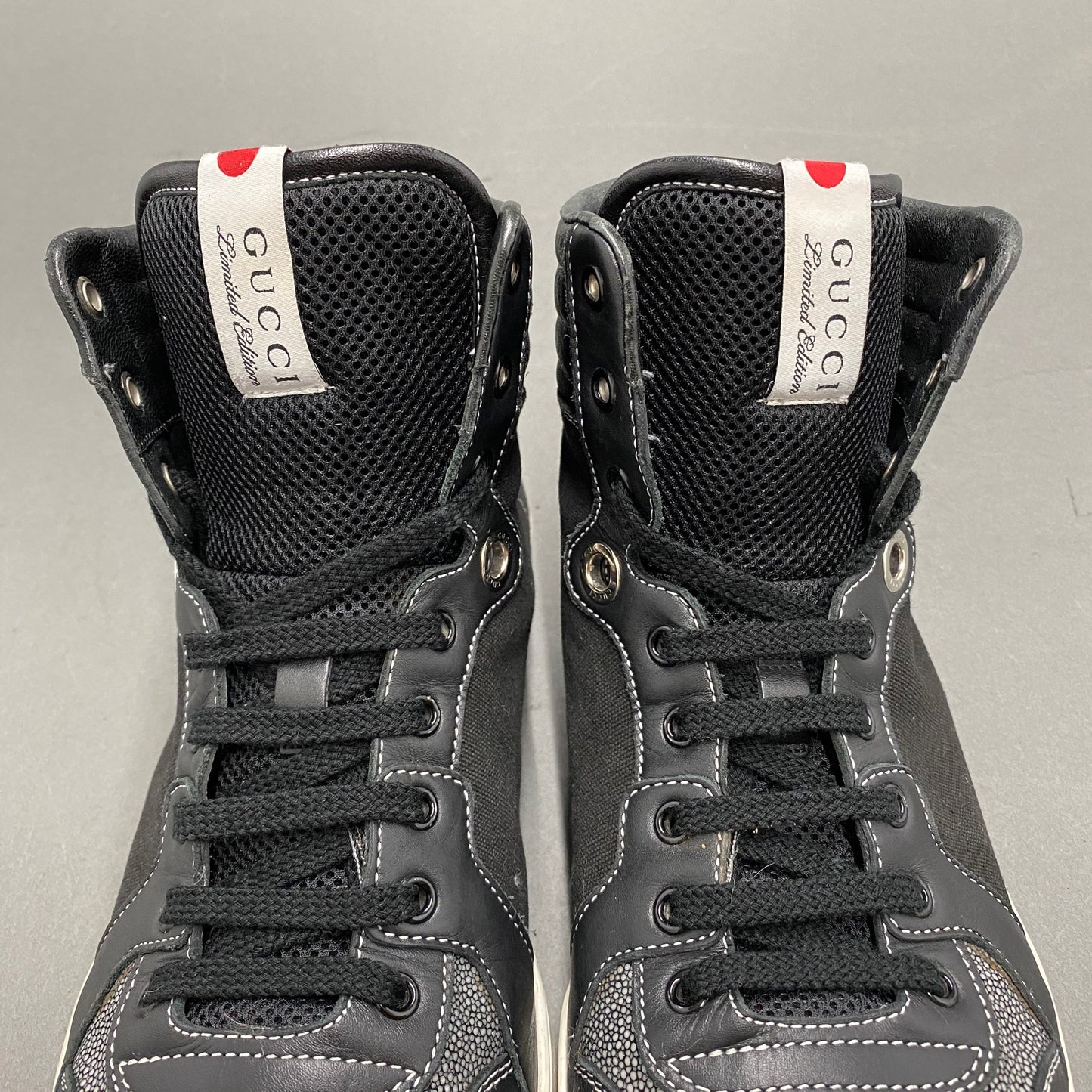 2k14《イタリア製》GUCCI グッチ 希少 スティングレイ ハイカットスニーカー レザースニーカー 9 1/2(日本サイズ28.5cm相当) ブラック