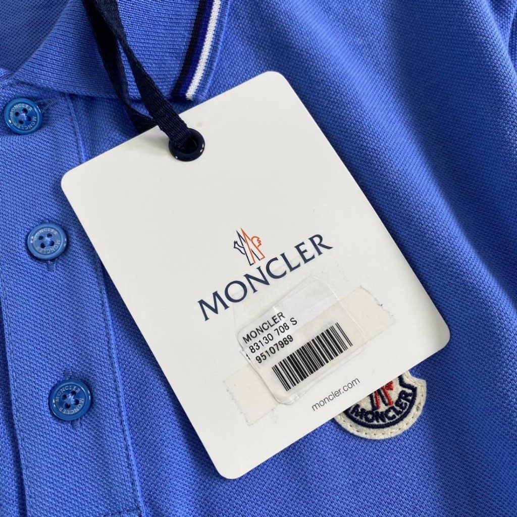 6e19-15 未使用タグ付☆MONCLER モンクレール ロゴワッペンポロシャツ サイズS ブルー MAGLIA POLO MANICA C マリアポロマニカ メンズ