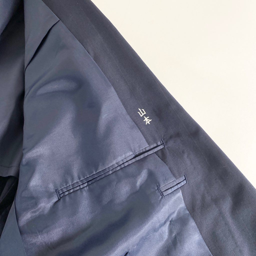 41b14 Yves Saint Laurent イヴサンローラン 日本製 ダブル テーラードジャケット ブレザー ストライプ ネイビー ウール MADE IN JAPAN