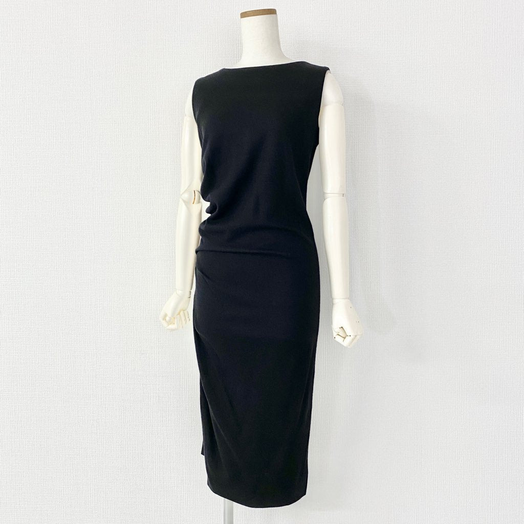 12b7-2 JIL SANDER ジルサンダー イタリア製 ノースリーブワンピース ドレス ミモレ丈 36 ブラック ウール100% MADE IN ITALY