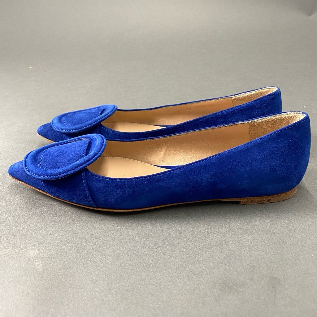 2b24 イタリア製 Gianvito Rossi ジャンヴィトロッシ フラットパンプス フラットシューズ ポインテッドトゥ 36 ブルー スエード レディース
