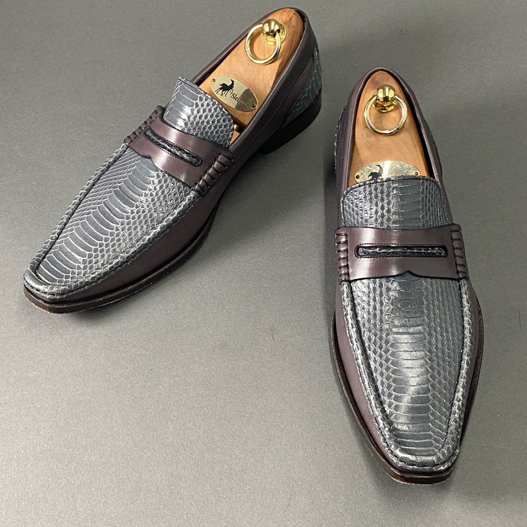 1b27 定価¥63,000 DOLCE&GABBANA ドルチェアンドガッバーナ パイソンレザー ローファー ドレスシューズ 6 1/2 スカイグレイ グレー D&G ドルガバ