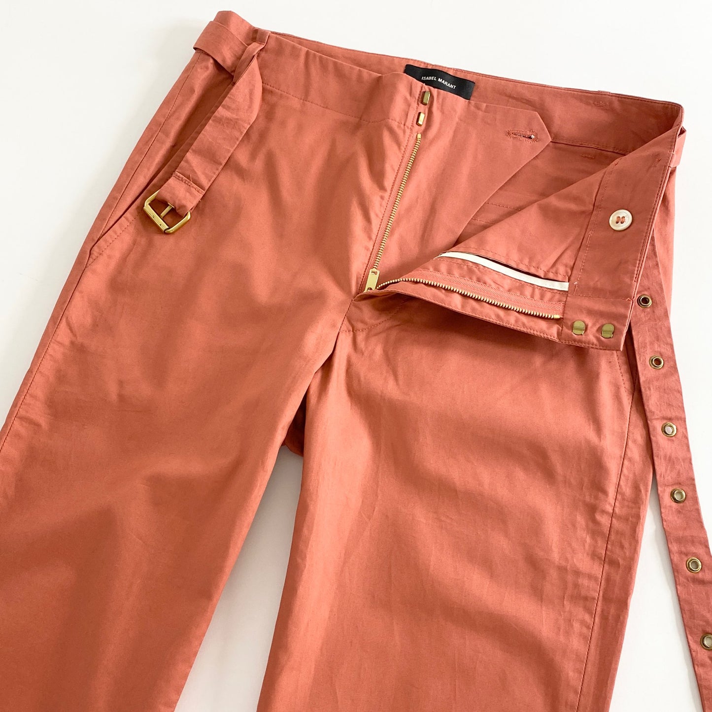 39a21 《未使用保管品》 ISABEL MARANT イザベルマラン ブルガリア製 ベルト付き ストレートパンツ ボトムス 34 ピンク コットン100%