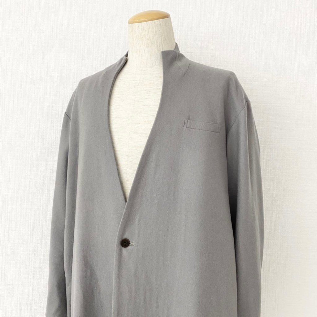 66j29 《美品》 ka na ta カナタ 2ミリコート サイズ1 レー メンズ アウター 羽織 上着 日本製 2mm CORT 紳士服 ノーカラー ロングコートグレー ウール100% 冬