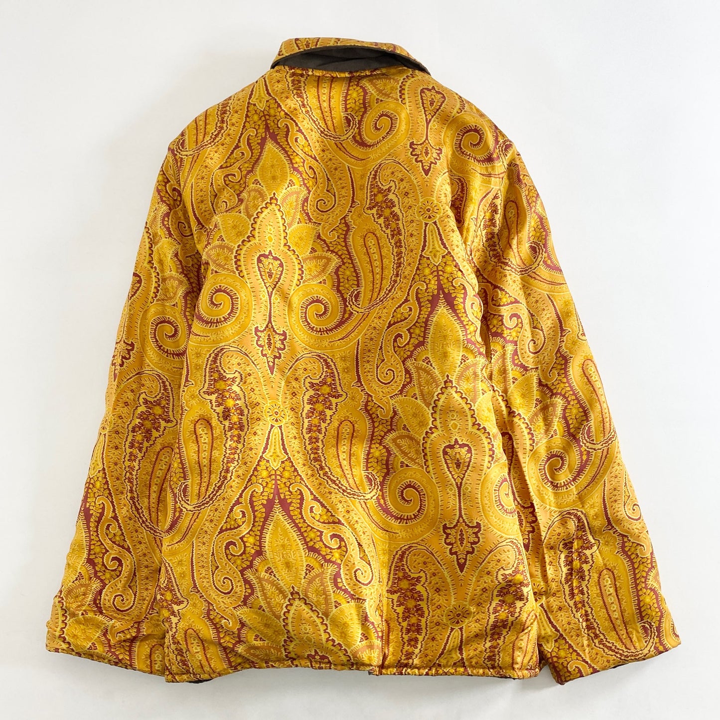 33L14 ETRO エトロ リバーシブルジャケット L オレンジ オリーブ 中綿 アウター ペイズリー バンダナ イタリア製 シルク