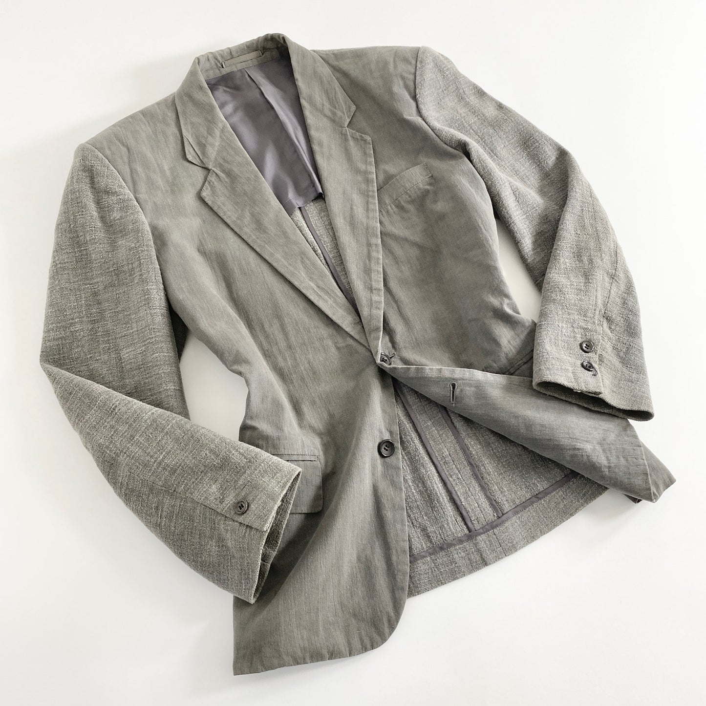 44a21 90s COMME des GARCONS HOMME コムデギャルソンオム 日本製 ヴィンテージ テーラードジャケット ブレザー 切替 Sサイズ グレー コットン100% MADE IN JAPAN VINTAGE