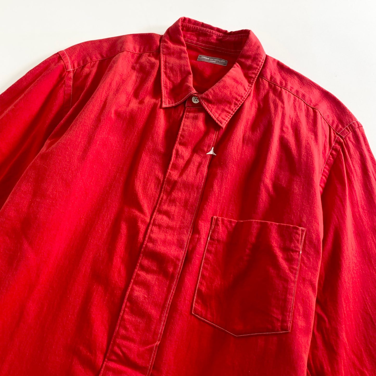 13A25 90s COMME des GARCONS HOMME コムデギャルソンオム 長袖シャツ ホワイトステッチ HB-100110 レッド コットン100% メンズ 男性用 AD1999