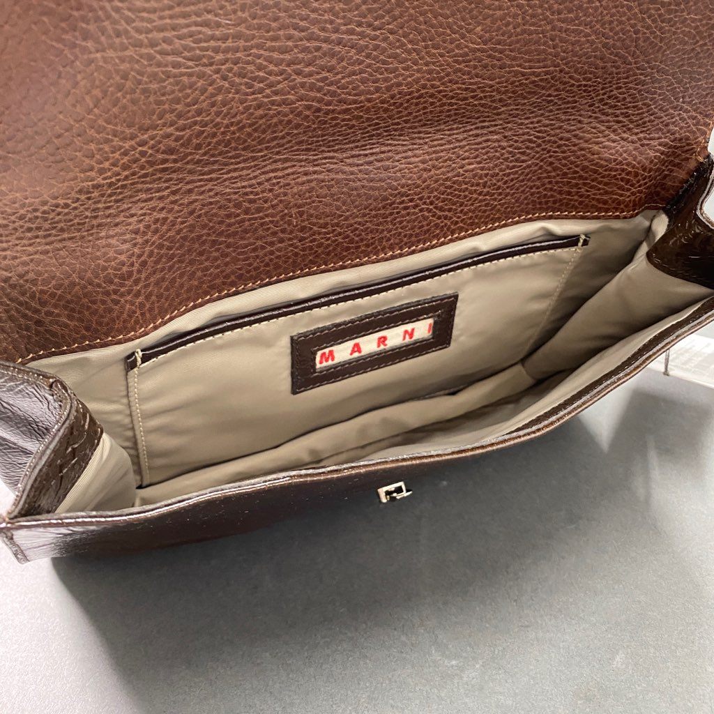 Cb2 MARNI マルニ イタリア製 ダブルフラップ ワンショルダーバッグ ハンドバッグ ブラウン レザー MADE IN ITALY