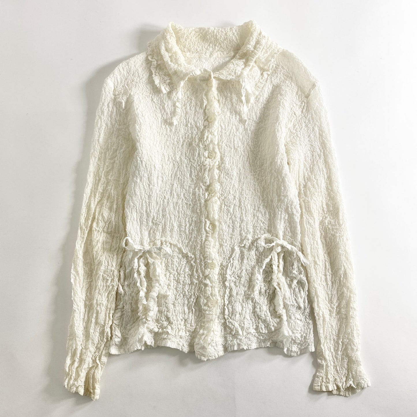 38a28 me ISSEY MIYAKE ミー イッセイミヤケ 日本製 長袖ブラウス カリフラワー シャツ ブラウス ポップコーン MI55FK128 ホワイト シワ加工