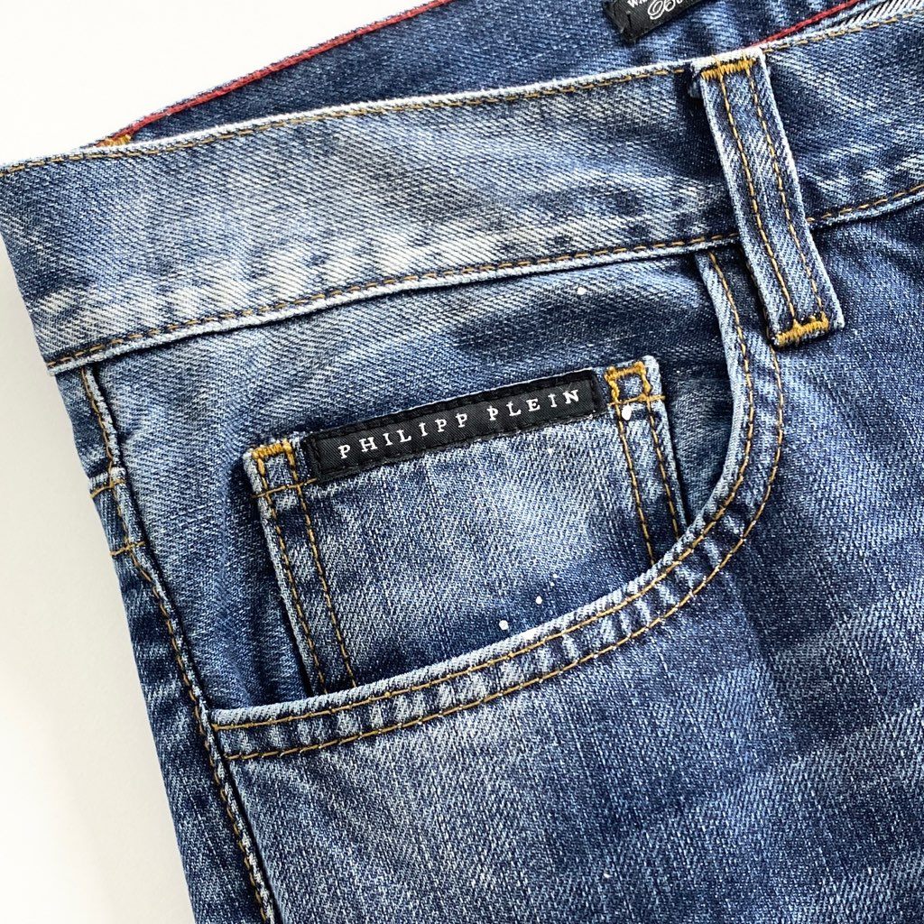 58b13 PHILIPP PLEIN フィリッププレイン ヴィンテージ加工 デニムパンツ ジーンズ 32 インディゴ ペンキ加工 DENIM PANTS