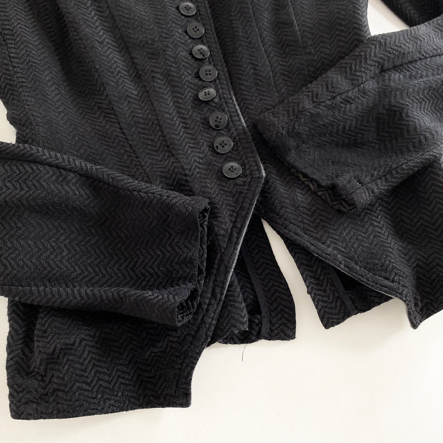 26L15 Yohji Yamamoto ヨウジヤマモト 襟カット ヘリンボーンジャケット S~M相当 ブラック リネン混 日本製 連ボタン