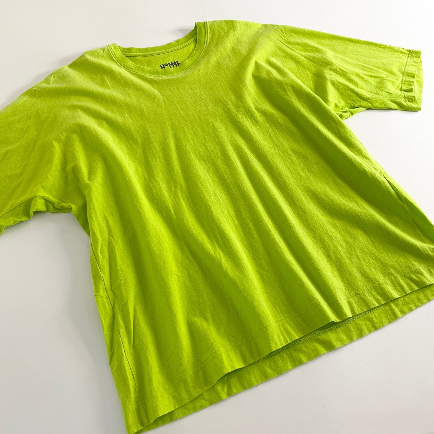39a21 HOMME PLISSE ISSEY MIYAKE オムプリッセ イッセイミヤケ 日本製 ワイドシルエット カットソー 半袖 Tシャツ クルーネック HP12JK309 2 ライムグリーン コットン100% MADE IN JAPAN