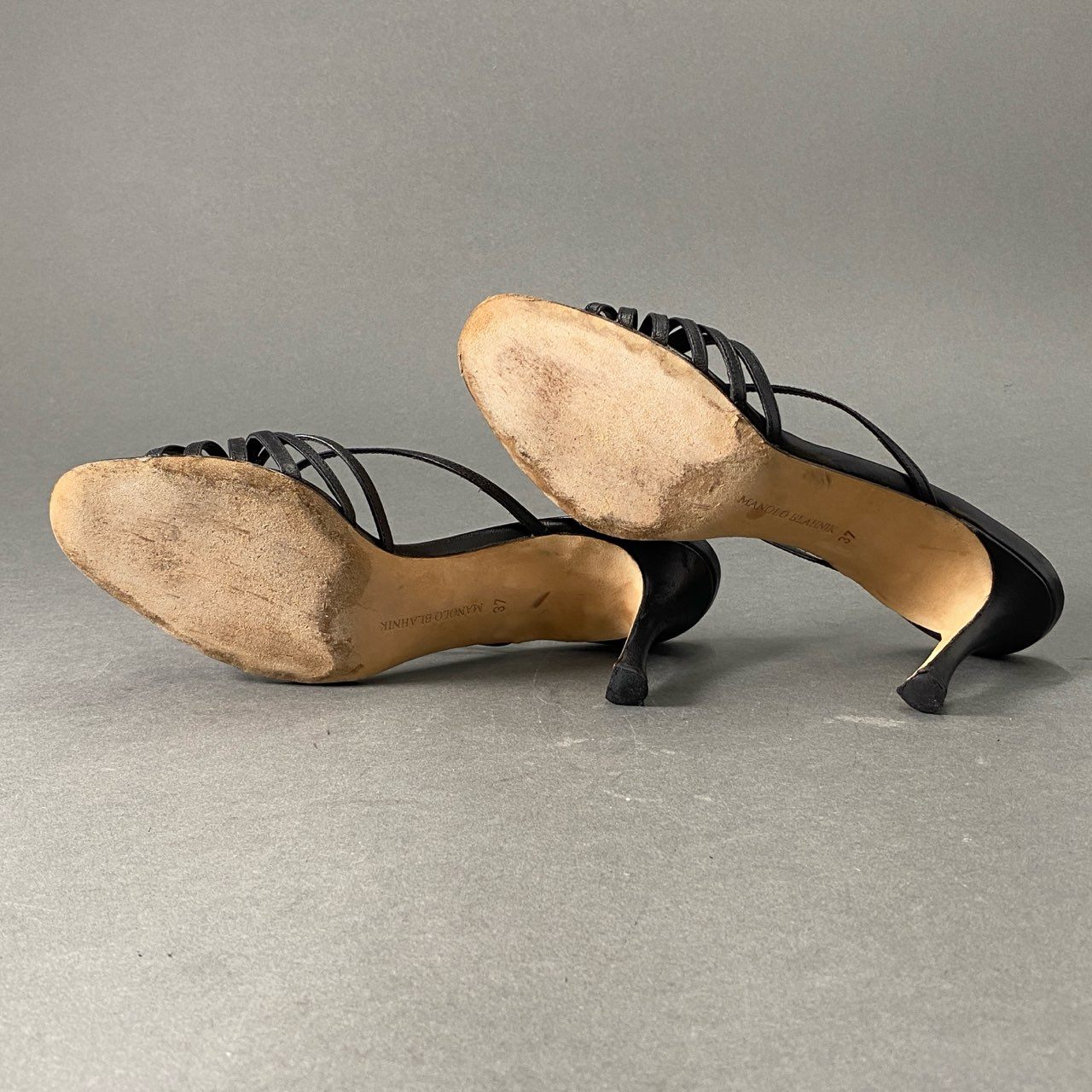 4c9 MANOLO BLAHNIK マノロブラニク レザー ヒールサンダル 37 ブラック パンプス シューズ Leather Sandal