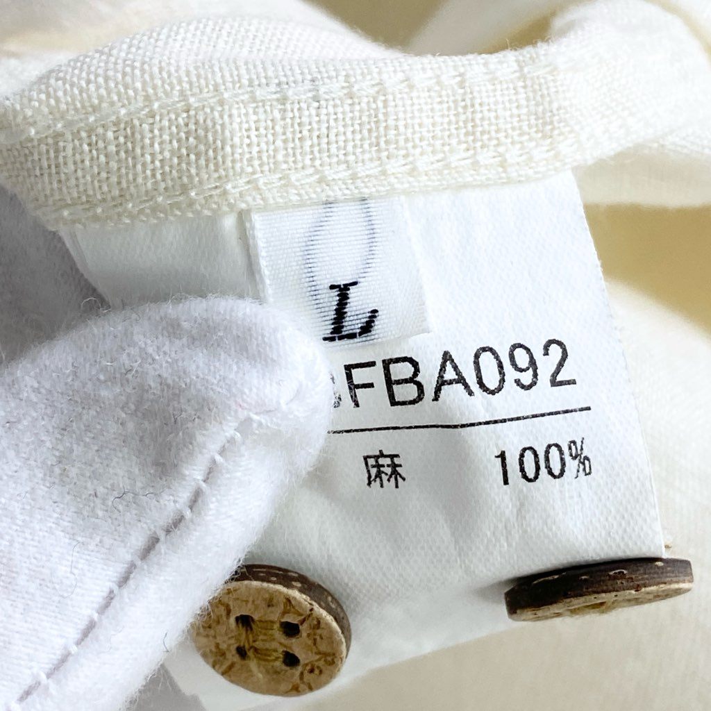 22b25-4 Papas パパス 日本製 リネン 半袖シャツ L ベージュ LINEN SHIRT ショートスリーブ ワンポイントロゴ オープンカラー 開襟 MADE IN JAPAN