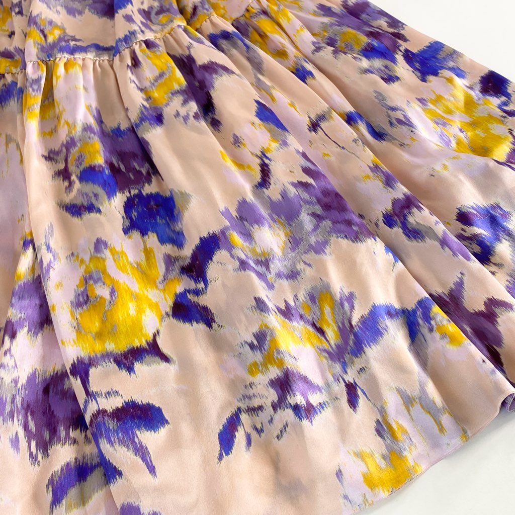 8c7 《美品》 BLAMINK ブラミンク フラワープリント シルクギャザースカート 38 ピンク SILK100% UNITED ARROWS ユナイテッドアローズ