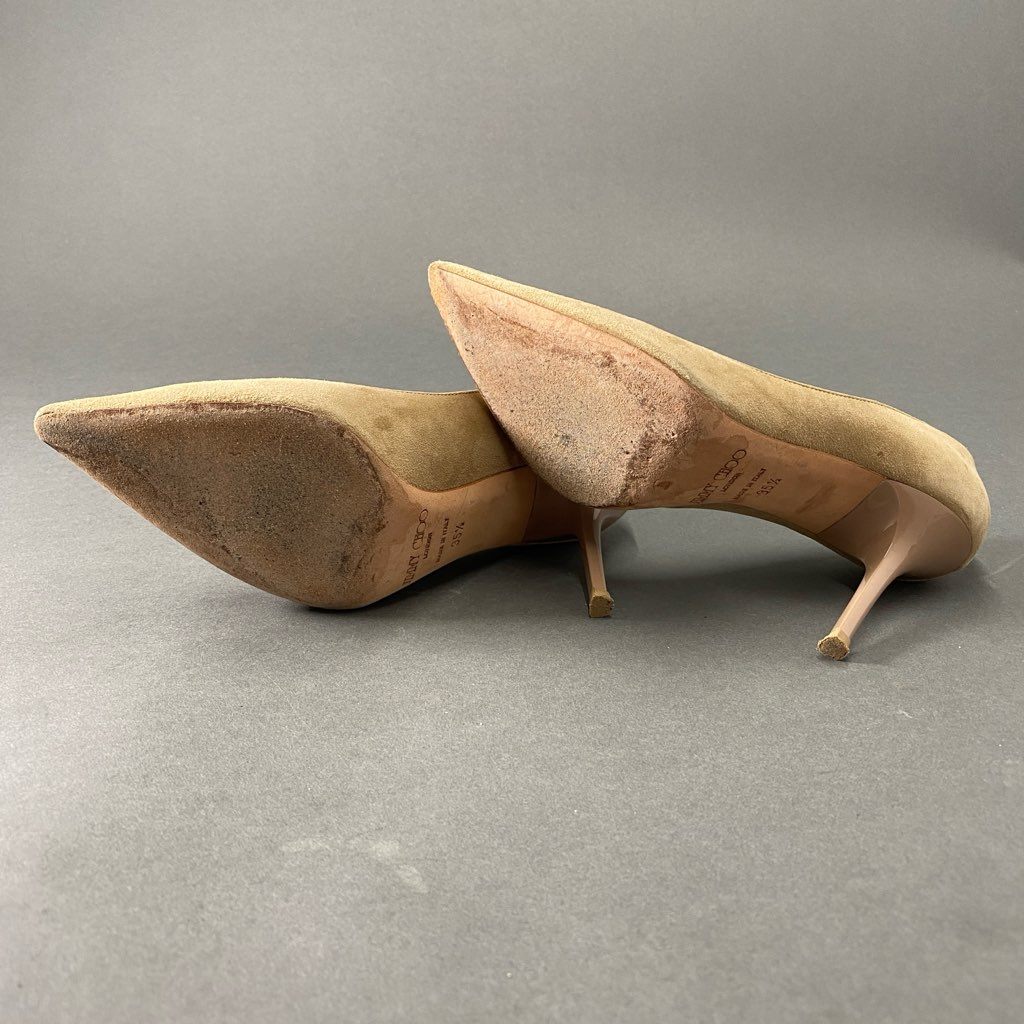 4b29 JIMMY CHOO ジミーチュウ スエードレザー ヒールパンプス 35 1/2 ベージュ イタリア製 シューズ ピンヒール セレモニー
