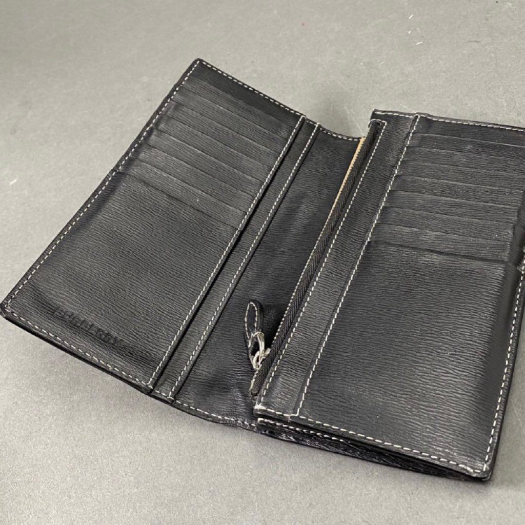 3j22 BURBERRY バーバリー ロングウォレット 長財布 札入れ レザー 本革 ロゴ ラバー メンズ レディース ユニセックス ブラック 服飾小物