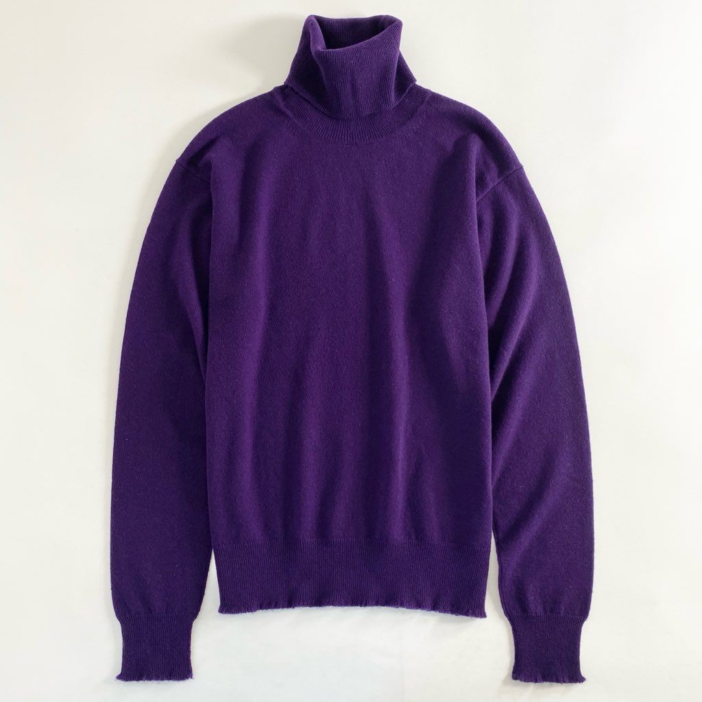 51c6 《極美品》 BLAMINK ブラミンク カシミヤ100% フリンジタートルネック ニットセーター 38 パープル UNITED ARROWS ユナイテッドアローズ