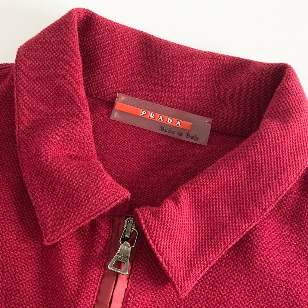 39c10 《美品》 イタリア製 PRADA プラダ 半袖ポロシャツ M レッド レディース ショートスリーブ コットン混 ジップアップ