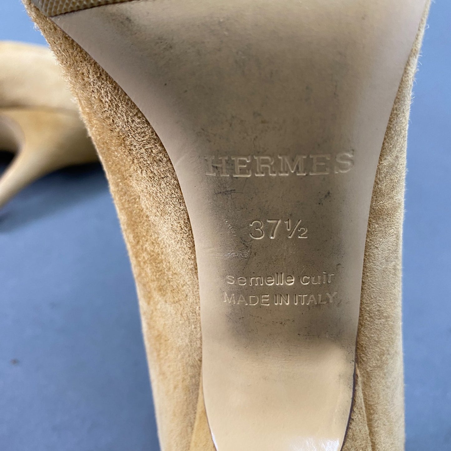 1L5 HERMES エルメス 37 1/2 スウェード ポインテッドトゥ パンプス レザーパンプス レディース 靴