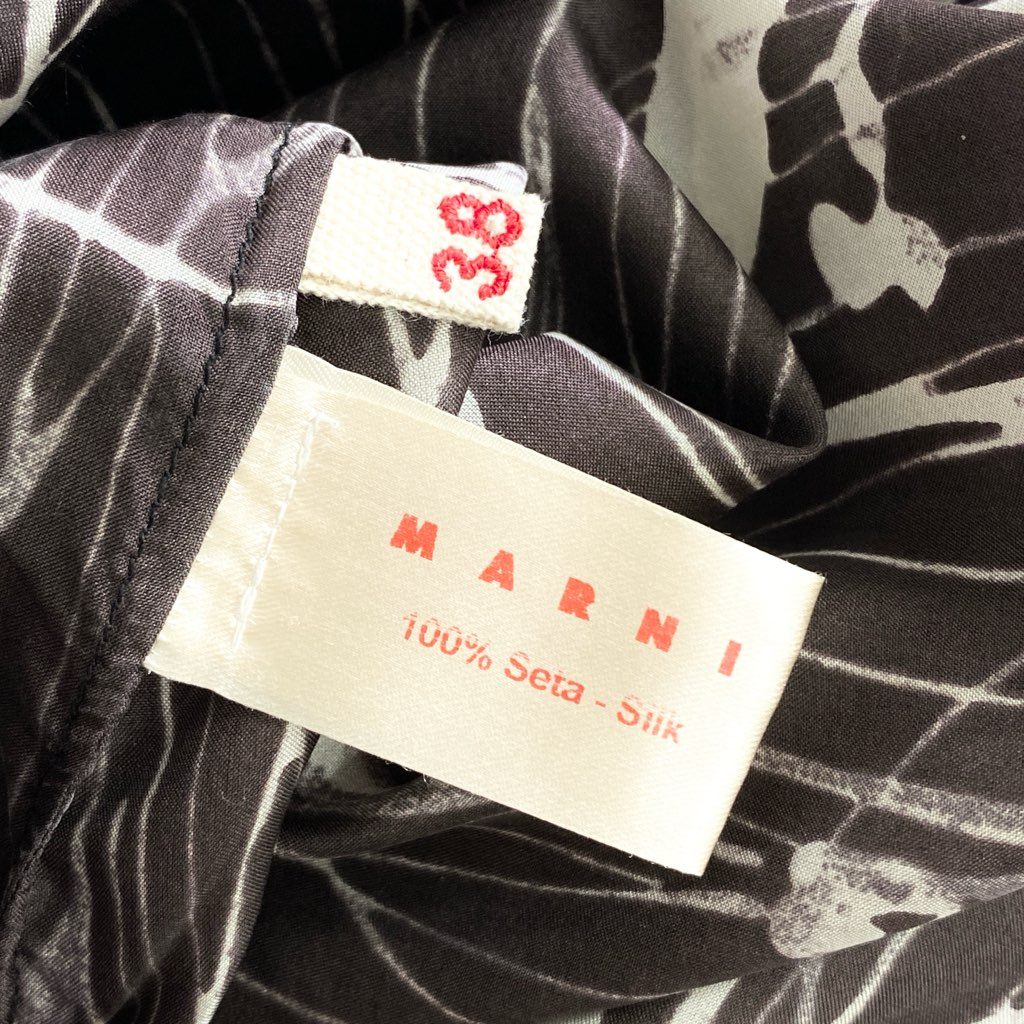 53b25 MARNI マルニ シルク100% ノースリーブワンピース 38 ブラウン フリル ドレス イタリア製 フリル