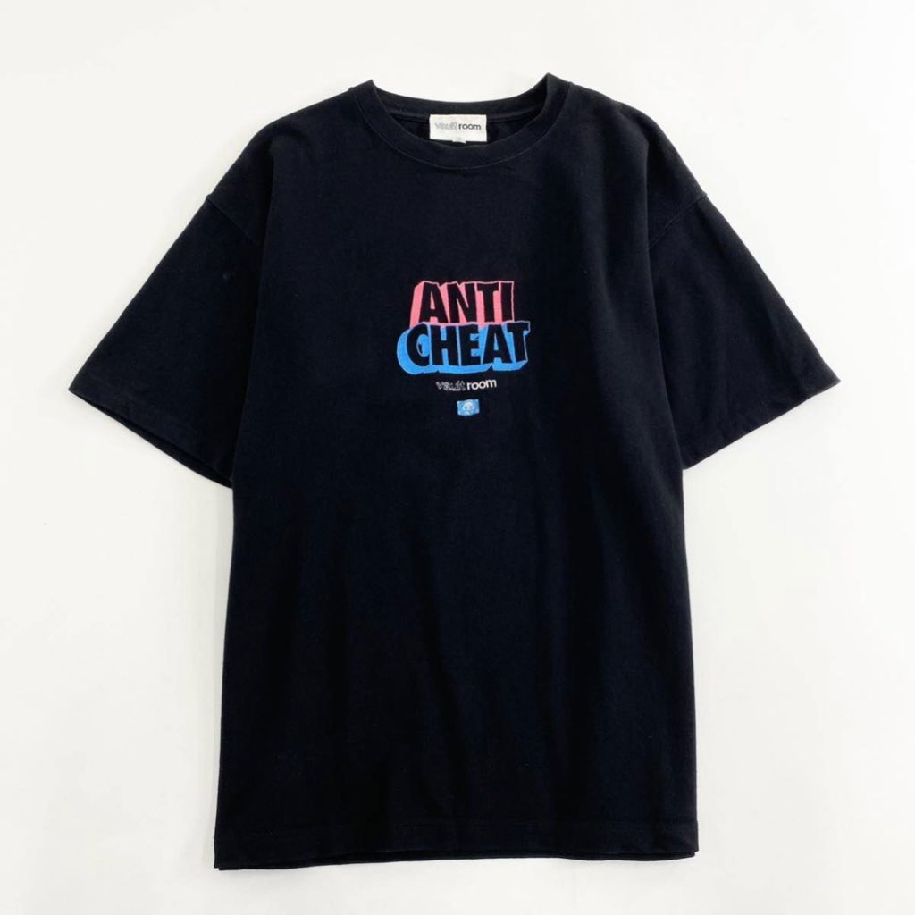66j29 vault room ヴォルトルーム ANTI CHEAT TEE 半袖Tシャツ クルーネック ロゴ刺繡 カットソー M ブラック コットン100% メンズ 紳士服