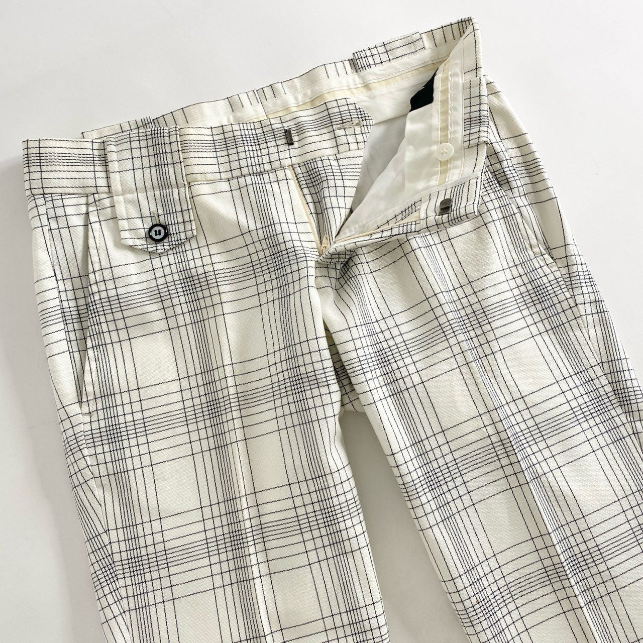 43c1 GUCCI グッチ イタリア製 センタープレス スラックスパンツ トラウザーズ ボトムス チェック柄 44 クリーム系 MADE IN ITALY
