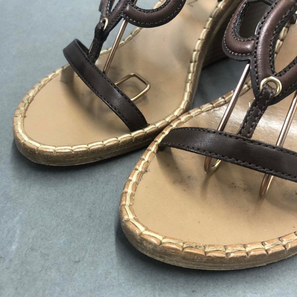 1g25 イタリア製 LOUIS VUITTON ルイヴィトン ウェッジソール サンダル レザー ロゴ金具 BL1110 サイズ37 ブラウン レディース 女性用