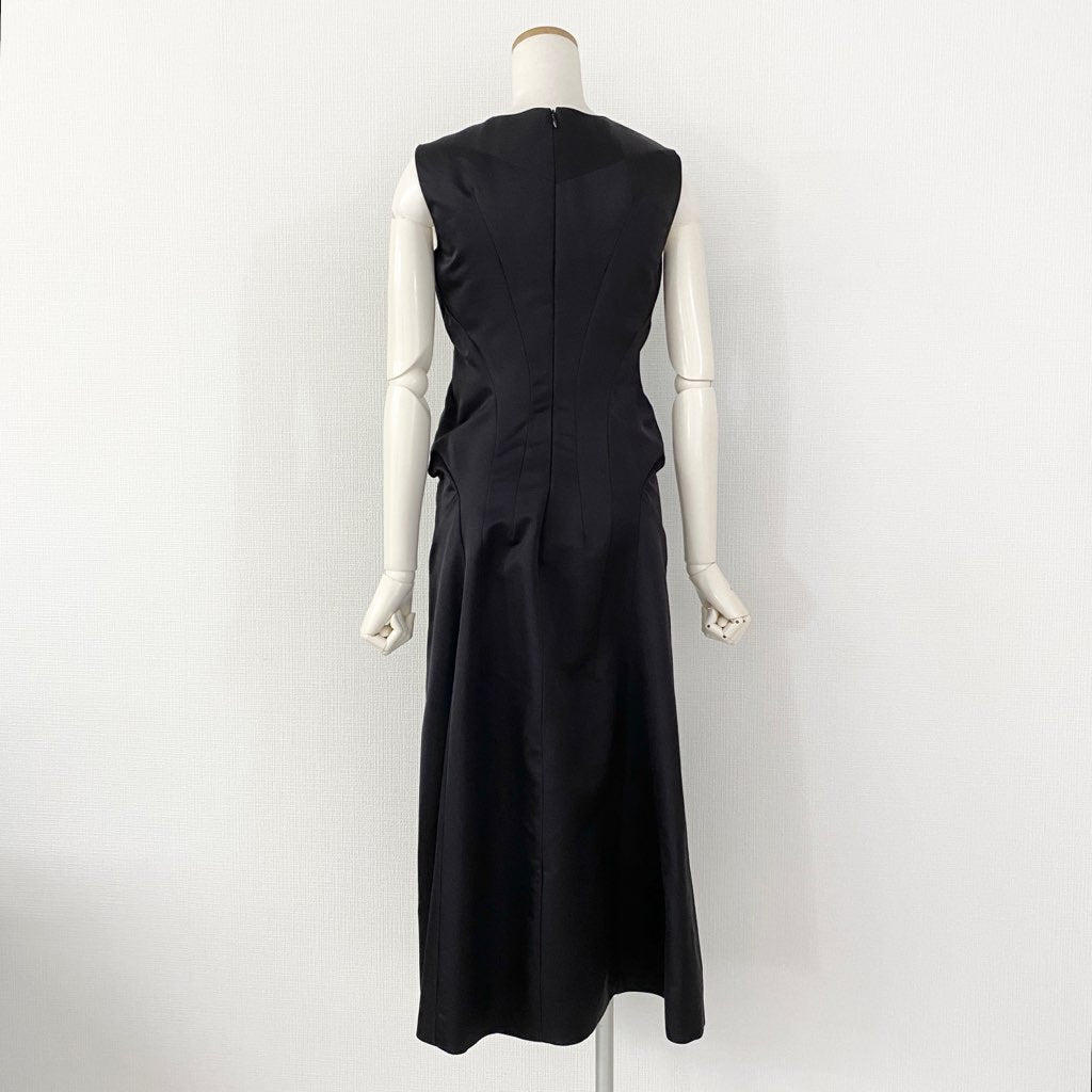 12b7-5 JIL SANDER ジルサンダー イタリア製 ノースリーブワンピース ドレス バックジップ 34 ブラック ウール MADE IN ITALY