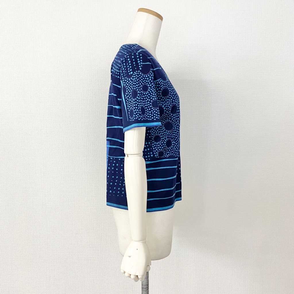 8b5-2 LEONARD レオナール 半袖Tシャツ カットソー ドット ストライプ柄 L ネイビー コットン100% レディース