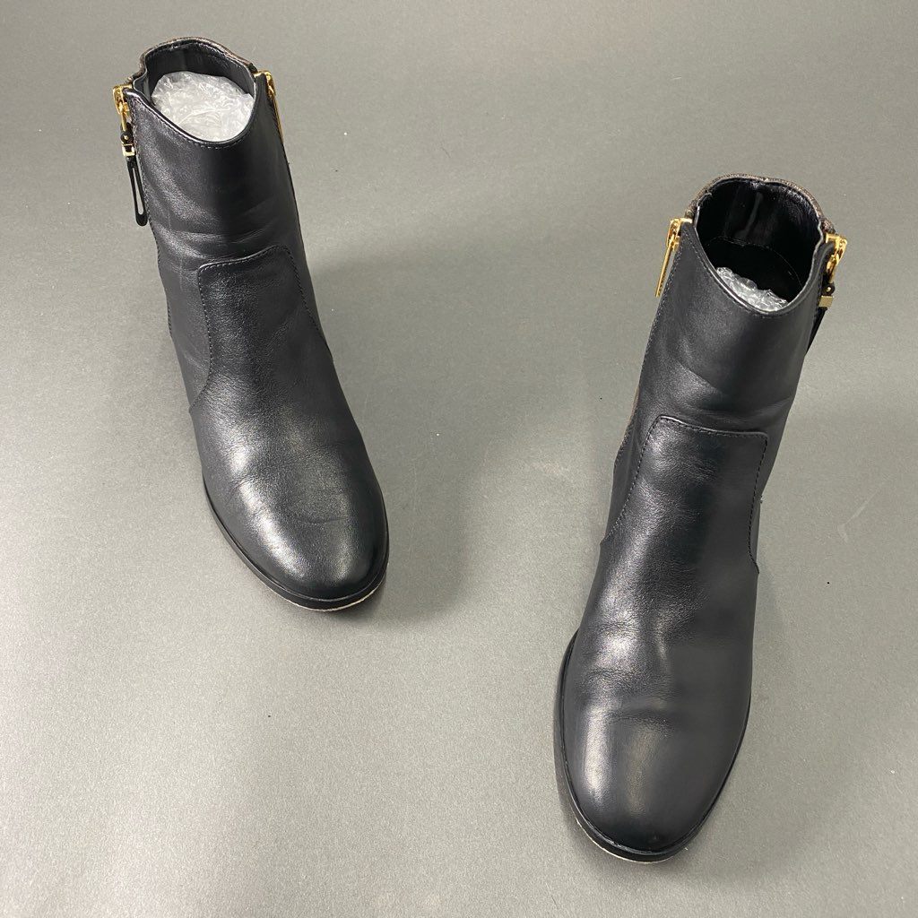 2b24 MICHAEL KORS マイケルコース サイドジップブーツ ヒールブーツ シューズ ジップアップ モノグラム柄 7M ブラック ブラウン レザー PVC