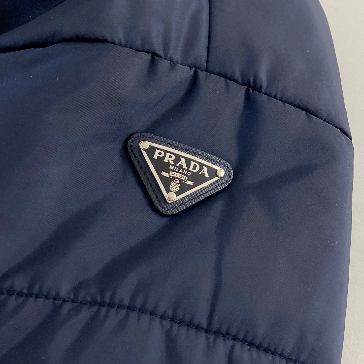 46a31 PRADA プラダ ボウタイ 中綿コート ロングコート 三角プレート リボン 29S085 サイズ38 ネイビー ナイロン100% レディース 女性用