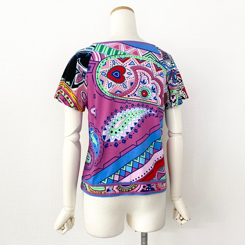 10b5-3 大きいサイズ LEONARD レオナール 半袖Tシャツ カットソー スクエアネック LL マルチカラー コットン100% レディース