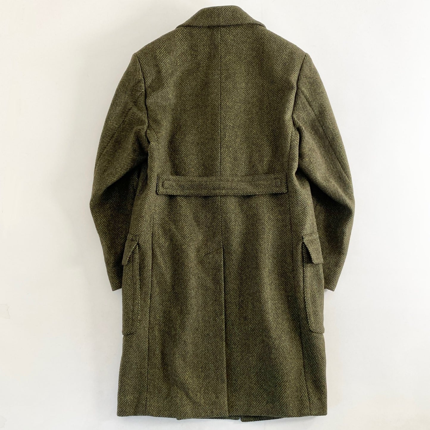 3L5《美品》伊製 VALENTINO ヴァレンティノ ヘリンボーンツイード チェスターコート ツイードコート I50(L相当) モスグリーン メンズ アウター