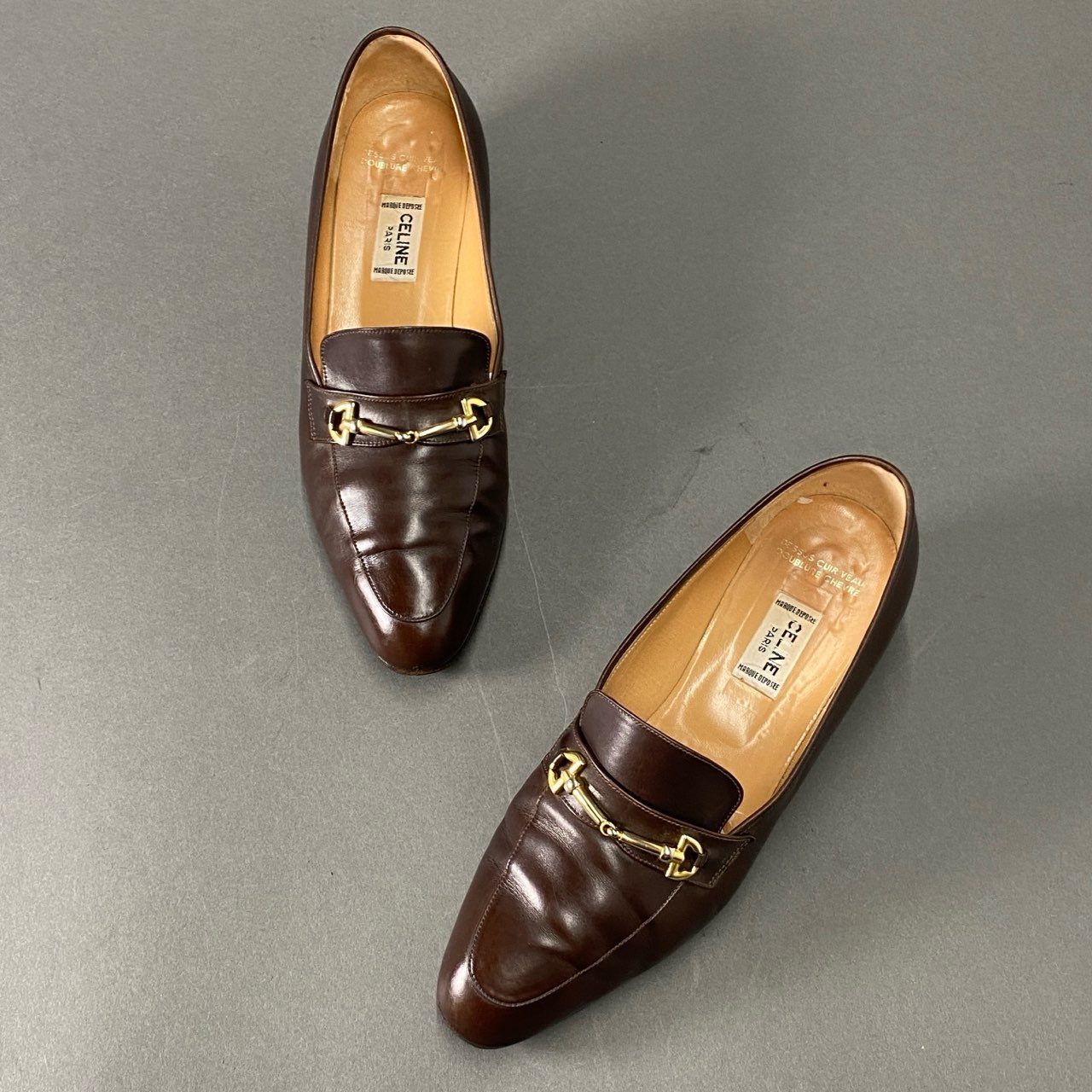 3c1 CELINE セリーヌ イタリア製 ビットローファー ヒール パンプス シューズ 37 ブラウン レザー レディース MADE IN ITALY
