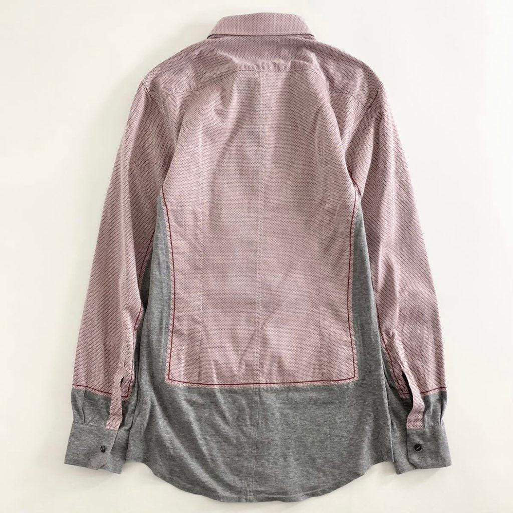 51j12 《美品》 DOLCE&GABBANA ドルチェアンドガッバーナ ストレッチ素材切替チェックシャツ 37 レッド メンズ D&G ドルガバ イタリア製