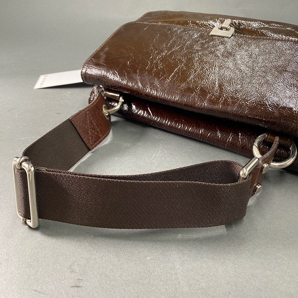 Cb2 MARNI マルニ イタリア製 ダブルフラップ ワンショルダーバッグ ハンドバッグ ブラウン レザー MADE IN ITALY
