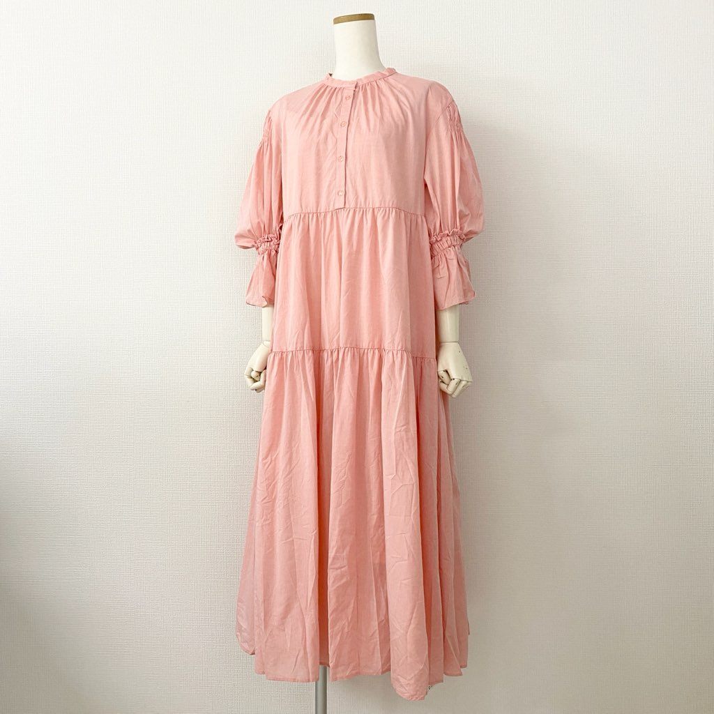 51c20 《未使用》 定価¥28,600 CADUNE カデュネ コットンボリュームワンピース 36 ピンク ペチコート付き ドレス フレアスリーブ タグ付き