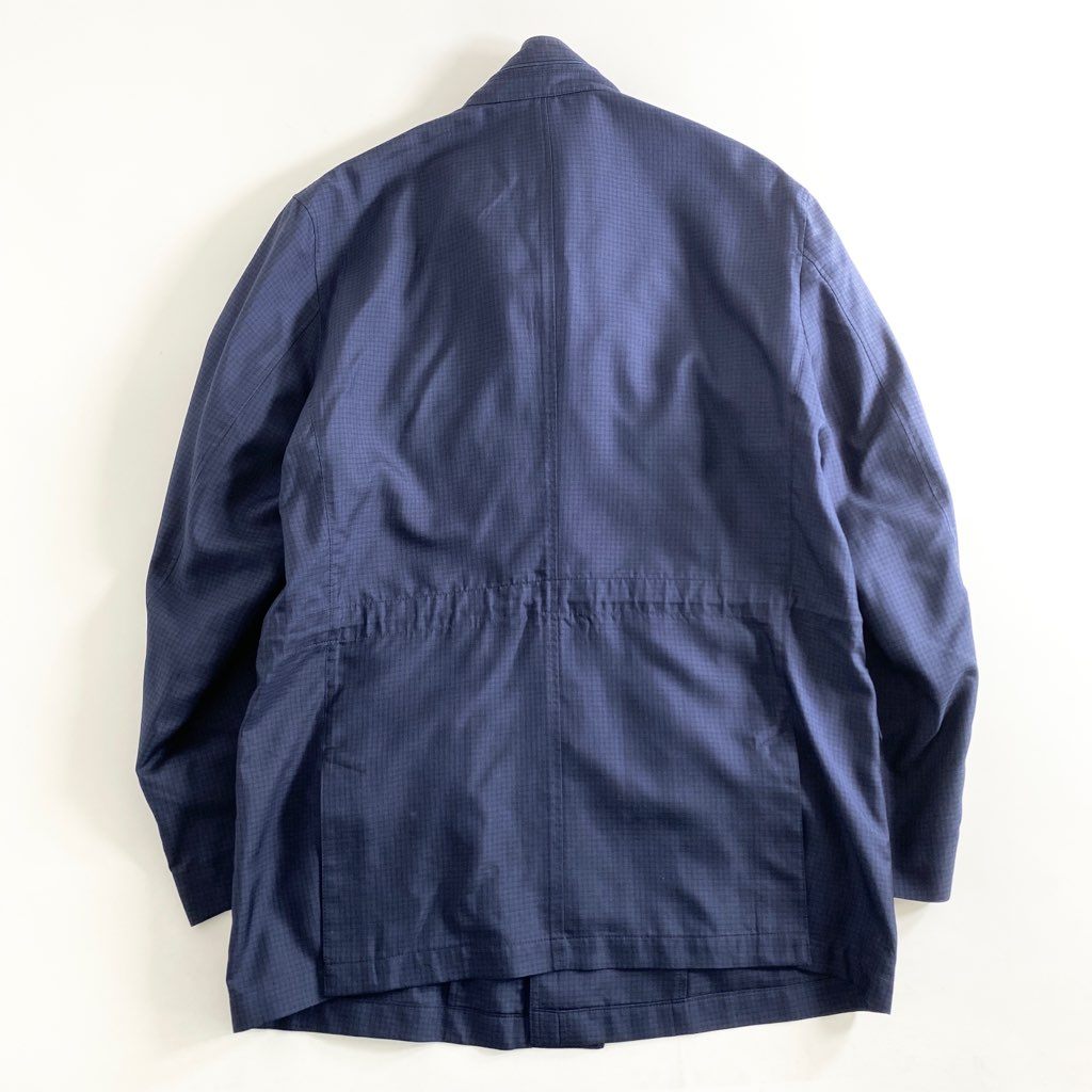 57b12-2 《美品》 大きいサイズ LANVIN COLLECTION ランバン コレクション スタンドカラージャケット ブルゾン 収納フード付き サイズ50 ネイビー シルク100% メンズ
