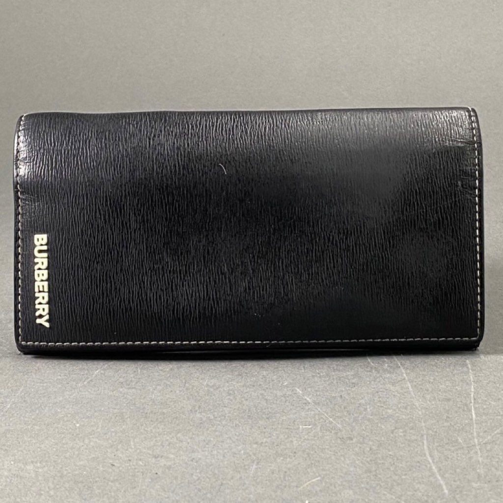 3j22 BURBERRY バーバリー ロングウォレット 長財布 札入れ レザー 本革 ロゴ ラバー メンズ レディース ユニセックス ブラック 服飾小物