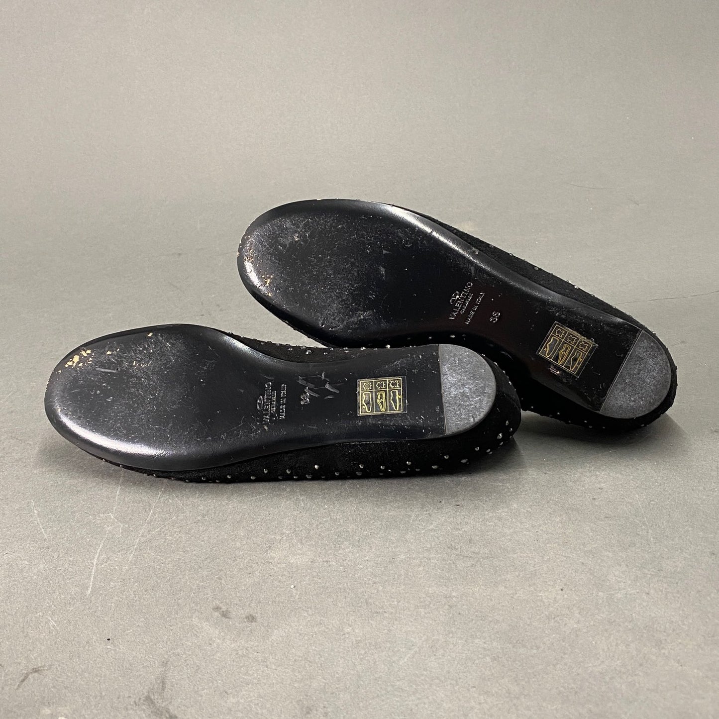 1L5《美品》VALENTINO GARAVANI ヴァレンティノ ガラヴァーニ 38(24cm相当) ブラック ラインストーン フラットシューズ バレエシューズ レディース 靴