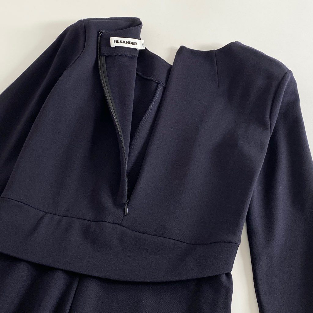 35b6 JIL SANDER ジルサンダー 伸縮ストレッチ素材ドレスワンピース 36 ダークネイビー イタリア製