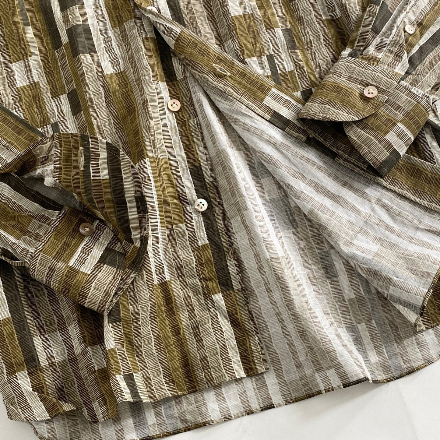 55k29《美品》イタリア製 BORRIELLO ボリエッロ NAPOLI ナポリ 総柄シャツ 15 1/2《39》 ブラウン CARTIS BEAMS
