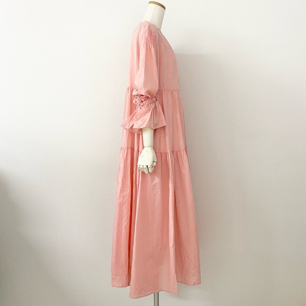 51c20 《未使用》 定価¥28,600 CADUNE カデュネ コットンボリュームワンピース 36 ピンク ペチコート付き ドレス フレアスリーブ タグ付き