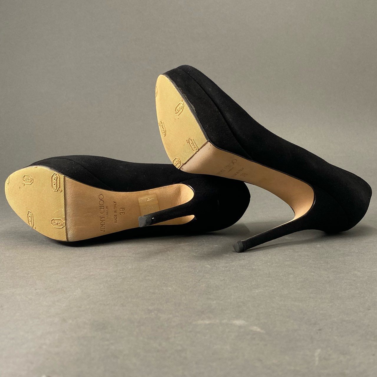 4c8-2 JIMMY CHOO ジミーチュウ イタリア製 ハイヒール パンプス シューズ 38 ブラック スエード レザー MADE IN ITALY