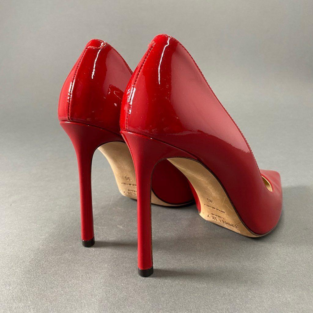 1b29 JIMMY CHOO ジミーチュウ パテントレザー ヒールパンプス 36 レッド シューズ イタリア製 セレモニー パーティ
