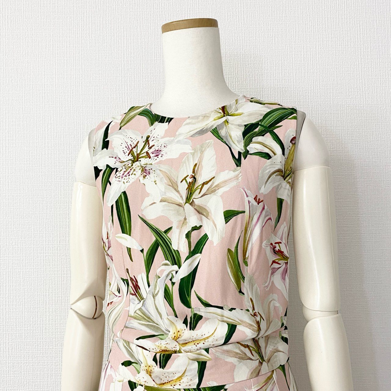 15c20 DOLCE&GABBANA ドルチェアンドガッバーナ イタリア製 ドルガバ フローラル リリードレス ノースリーブ ブラウス トップス スカート セットアップ シルク混 42 ピンク MADE IN ITALY