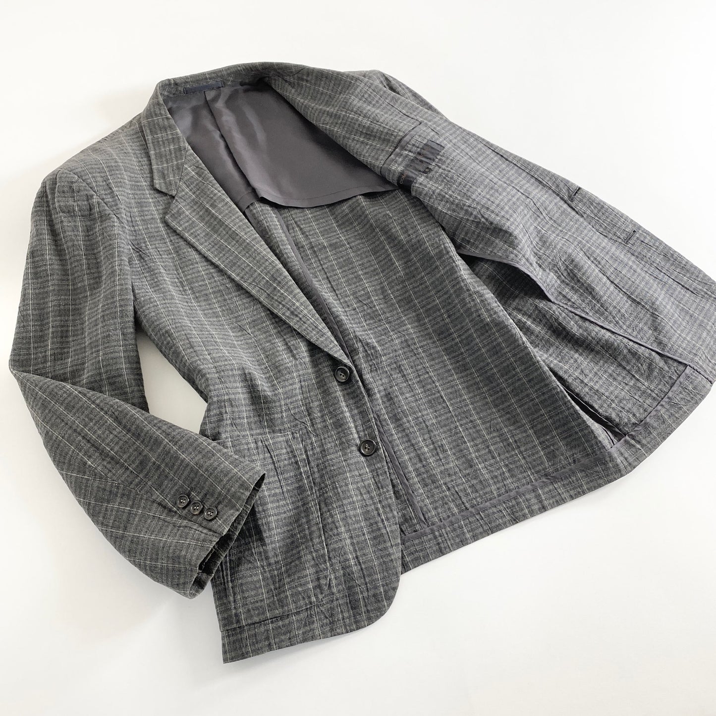 44a21-2 90s COMME des GARCONS HOMME コムデギャルソンオム 日本製 2B テーラードジャケット ブレザー Sサイズ グレー チェック柄 コットン100% MADE IN JAPAN VINTAGE