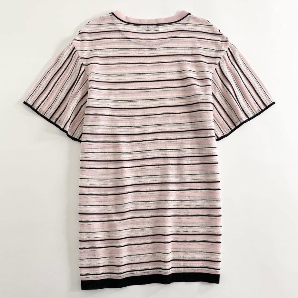 40i13 MISSONI ミッソーニ ハイゲージニット 半袖トップ ブラウス 42 ピンク カットソー Tシャツ 大きいサイズ イタリア製